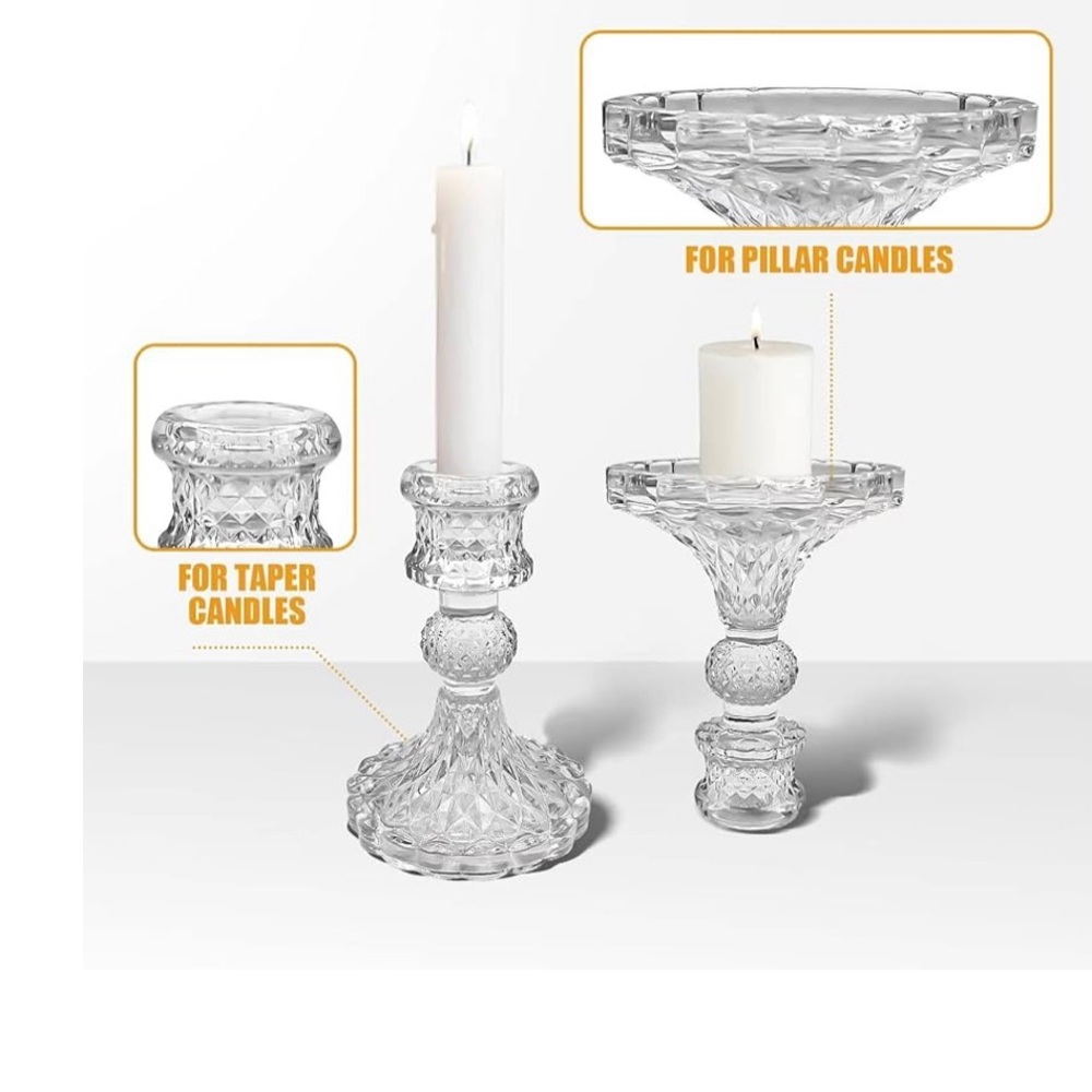 Glass Candle Holder Taper Candlestick Set of 8 Clear Wedding Festival Party